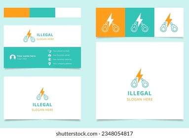 Illegal logo design with editable slogan. Branding book and business card template.