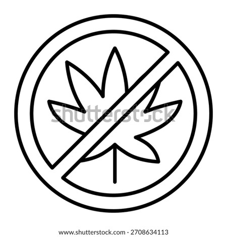 Illegal marijuana ban thin line icon, dangers of smoking concept. Vector graphics. Prohibited item sign on white background, outline style icon for mobile or web design