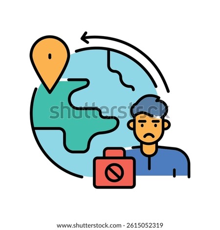 Illegal migration color flat icon for digital and print projects.  Minimal clean icons for apps and websites. Modern simple icons for UI UX and branding