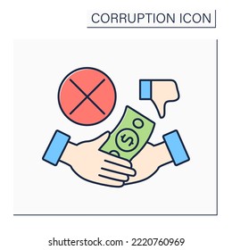 Icono de color de pago ilegal. Evitar sobornos. Soborno para mejorar el empleo o las condiciones de vida. Concepto de corrupción. Ilustración vectorial aislada