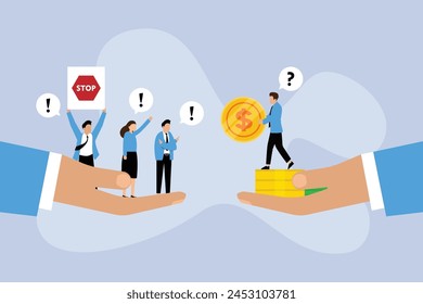 illegal payment, currency bribe in hand flat vector illustration