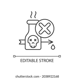 Icono lineal de caza de veneno ilegal. Prohibir el uso de sustancias venenosas y tóxicas. Ilustración personalizable de línea delgada. Símbolo de contorno. Dibujo de contorno aislado del vector. Trazo editable