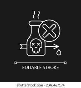 Illegal poison hunting white linear icon for dark theme. Prohibit poisonous substances usage. Thin line customizable illustration. Isolated vector contour symbol for night mode. Editable stroke