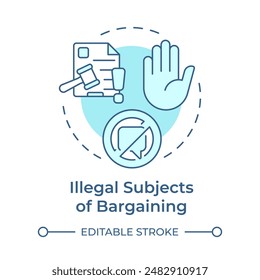 Illegal subjects of bargaining soft blue concept icon. Employment terms, regulatory compliance. Round shape line illustration. Abstract idea. Graphic design. Easy to use in infographic, presentation