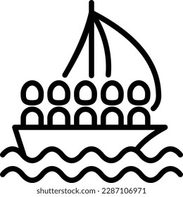 Ilegales en el icono de la línea delgada del barco. Ilustración vectorial moderna de la migración.