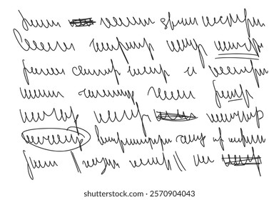 Illegible cursive script message. Handwritten scribble letter. Freehand text note. Vector hand drawn illustration.