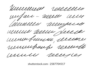 Illegible cursive script message. Handwritten scribble letter. Freehand text note. Unreadable doodle write by pen isolated on white background. Vector hand drawn illustration.