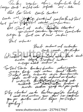 Illegible script. Poetry unreadable text. Brush doodle sketch letter. Vintage grunge handwritten calligraphy. Old ink note. paper manuscript handwriting