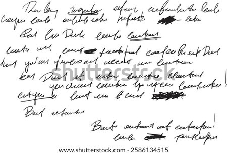 Illegible script. Poetry unreadable text. Brush doodle sketch letter. Vintage grunge handwritten calligraphy. Old ink note. paper manuscript handwriting