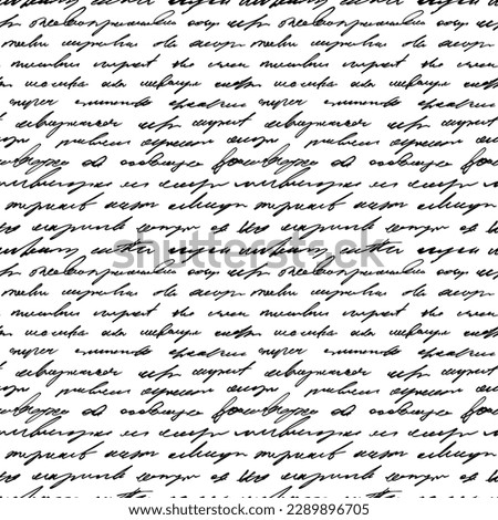 Illegible, unreadable handwritten text seamless pattern. Cursive english text written by a pen or small brush. Seamless pattern with illegible cursive words. Black vector script.