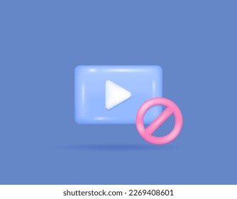 illicit videos, blocked shows, and movies that are prohibited from showing. Block content. icon and symbol of video and prohibition mark. social media. 3d and realistic concept design. vector elements