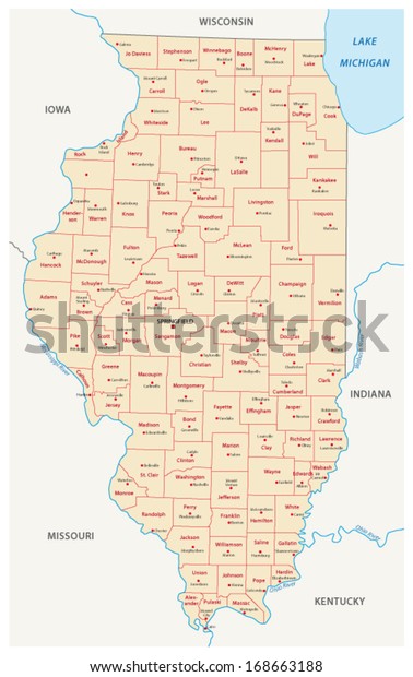 Illinois Administrative Map Stock Vector (royalty Free) 168663188 