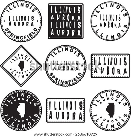 Illinois Aurora Round Seal Map Design