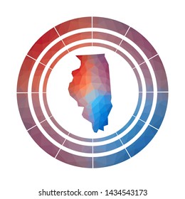 Illinois badge. Bright gradient logo of US state in low poly style. Multicolored Illinois rounded sign with map in geometric style for your infographics.