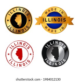 Illinois badges gold stamp rubber band circle with map shape  of country states America