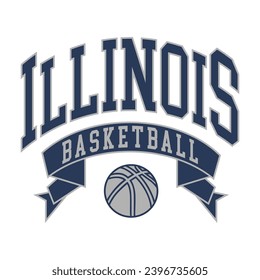 Illinois basketball design vector. Editable college t-shirt design printable text effect vector.	
