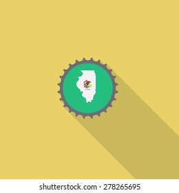 Illinois bottle cap flat icon with long shadow. Vector illustration EPS10