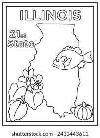 Illinois coloring page designed in hand drawn vectors 