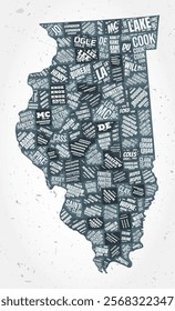 Illinois counties word clouds. State shape on textured background. Illinois design in typographic style. Classy vector illustration.