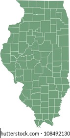 Illinois county map vector outline illustration green background. Illinois state of USA county map. County map of Illinois state of United States of America