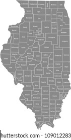 Illinois county map vector outline in gray background. Illinois state of USA map with counties names labeled