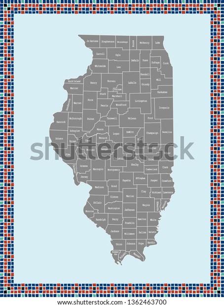 Illinois county map vector outline in gray background. Illinois state