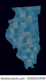 Illinois dotted map. Digital style map of the state on dark background. Illinois shape with circle dots. Colored dots style. Small size circles. Creative vector illustration.