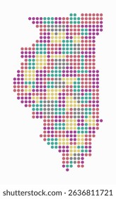 Illinois dotted map. Digital style map of the state on white background. Illinois shape with circle dots. Colored dots style. Large size circles. Modern vector illustration.