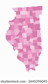 Illinois dotted map. Digital style map of the state on a white background. Illinois shape with circle dots. Colored dots style. Small-sized circles. Simple vector illustration.