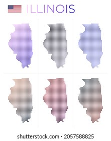 Illinois dotted map set. Map of Illinois in dotted style. Borders of the US state filled with beautiful smooth gradient circles. Amazing vector illustration.