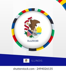 Illinois Flag with Colorful Circle Border. Vector icon.