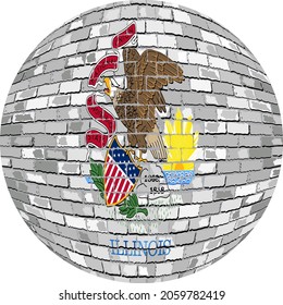 Bandera de Illinois en forma de globo terrestre - Ilustración, 
Esfera de bandera de Illinois en ladrillo