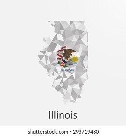Illinois flag map in geometric,mosaic polygonal style.Abstract tessellation,background. Low poly vector illustration EPS10