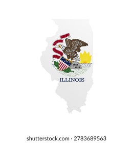 Illinois flag map poster. US state pride wall decor artwork. Patriotic printable digital art. Detailed vector illustration