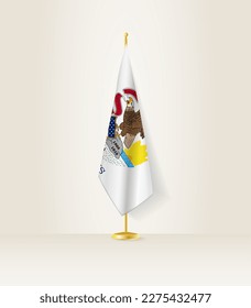 Illinois flag on a flag stand. Vector illustration.