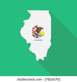 Illinois Flag,map Flat Icon With Long Shadow. Vector EPS10