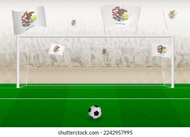 Illinois football team fans with flags of Illinois cheering on stadium, penalty kick concept in a soccer match. Sports vector illustration.