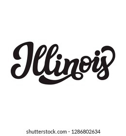 Illinois. Hand Drawn US State Name Isolated On White Background. Modern Calligraphy For Posters, Cards, T Shirts, Souvenirs, Stickers. Vector Lettering Typography