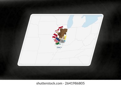 Illinois Highlighted in Flag Colors on Geographic Map. Modern Map on a dark abstract backdrop.