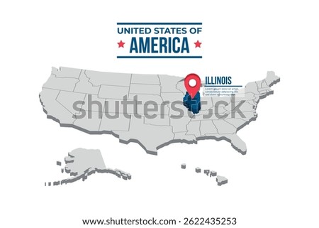 Illinois Highlighted On A 3D Isometric Map Of The United States Of America