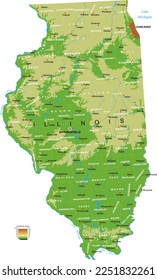Illinois highly detailed physical map svg