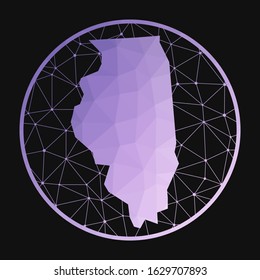 Illinois icon. Vector polygonal map of the US state. Illinois icon in geometric style. The US state map with purple low poly gradient on dark background.