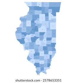 Illinois, IL - detailed political map of US state. Administrative map divided into counties. Blue map with county name labels. Vector illustration