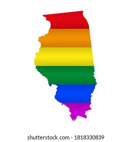 Illinois LGBT flag map. Vector illustration. Slightly wavy rainbow gay pride flag map.