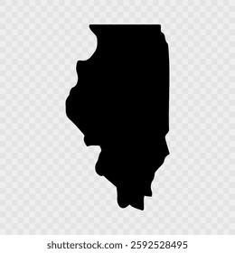 Illinois Map Black, State Border, United States, US America, Transparent Isolated, Variations. Illinois black map on background vector. Map of the U.S. state Illinois