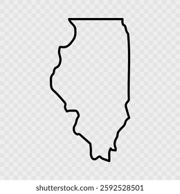 Illinois Map Black, State Border, United States, US America, Transparent Isolated, Variations. Illinois black map on background vector. Map of the U.S. state Illinois