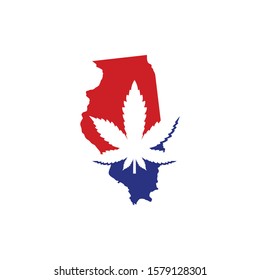 Illinois Map With Cannabis Leaf Logo Vector 001