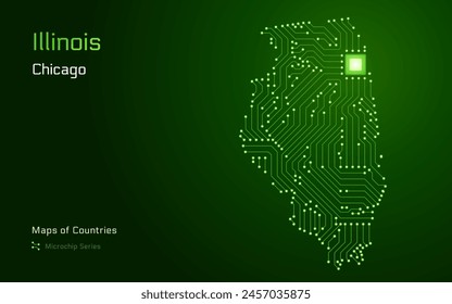 Illinois Map with a capital of Springfield Shown in a Microchip Pattern. E-government. TSMC. American states vector maps. Microchip Series