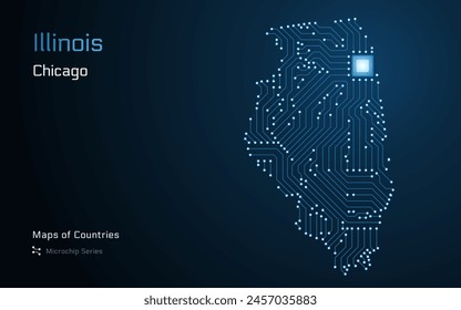 Illinois Map with a capital of Springfield Shown in a Microchip Pattern. E-government. TSMC. American states vector maps. Microchip Series