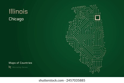 Illinois Map with a capital of Springfield Shown in a Microchip Pattern. E-government. TSMC. American states vector maps. Microchip Series